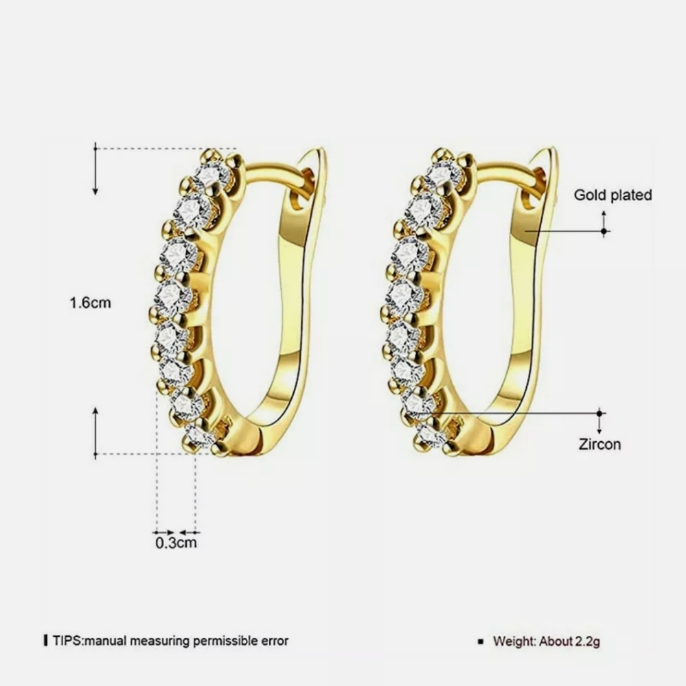 New 18k Gold Plated White Diamond Earrings - Picture 2 of 3